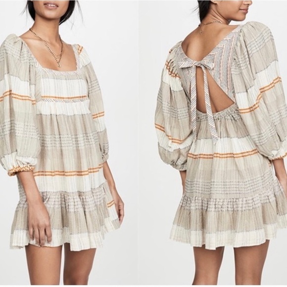 Free People Dresses & Skirts - FREE PEOPLE Cosy Striped Mini Dress Size L Boho Hippie Coastal Beach